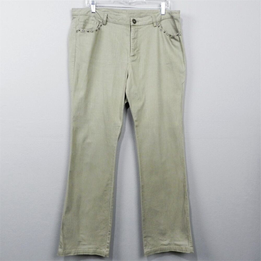 Multiples Khaki Tan Stretch Denim‎ Pants Womens Size 16 Straight Leg Studded